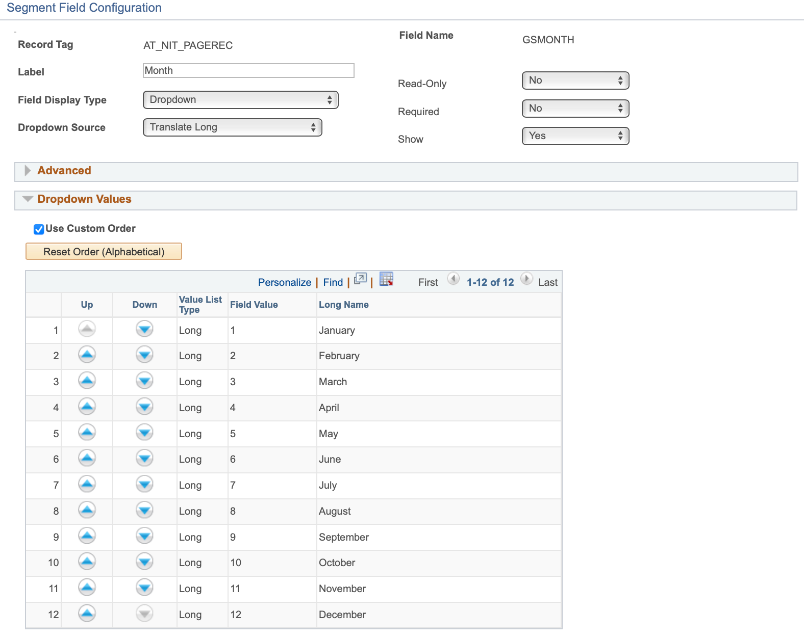 A screenshot showing a Value List with the &#39;Use Custom Order&#39; box checked