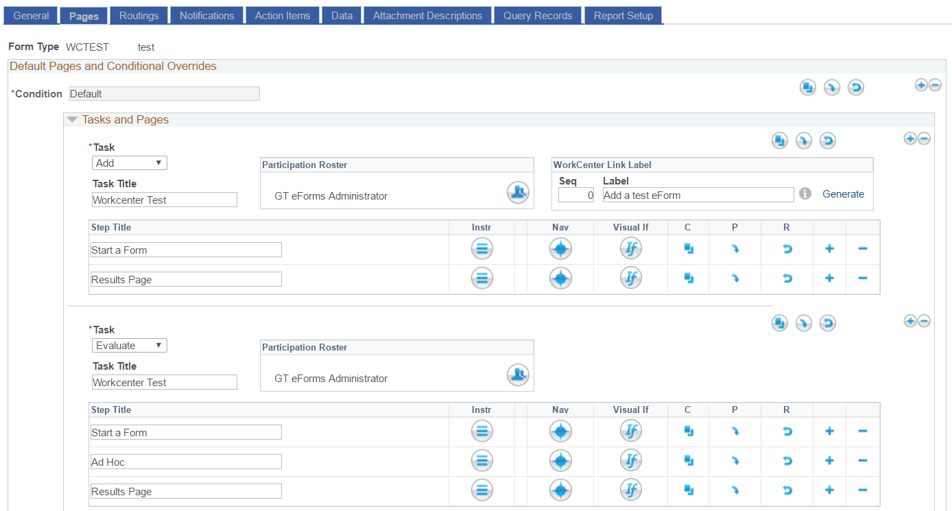 A screenshot of hte &#39;Workcenter Link Label&#39; section in the Pages Tab of Form Setup