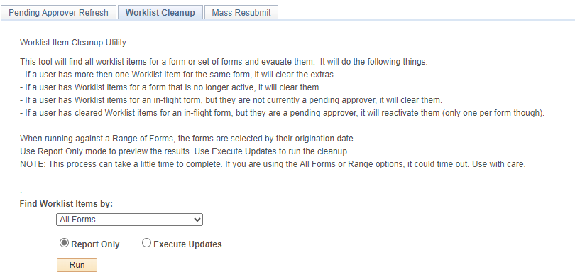 A screenshot showing the Worklist Cleanup tab