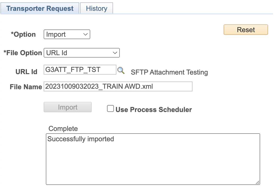 A screenshot transporter import using URL ID option