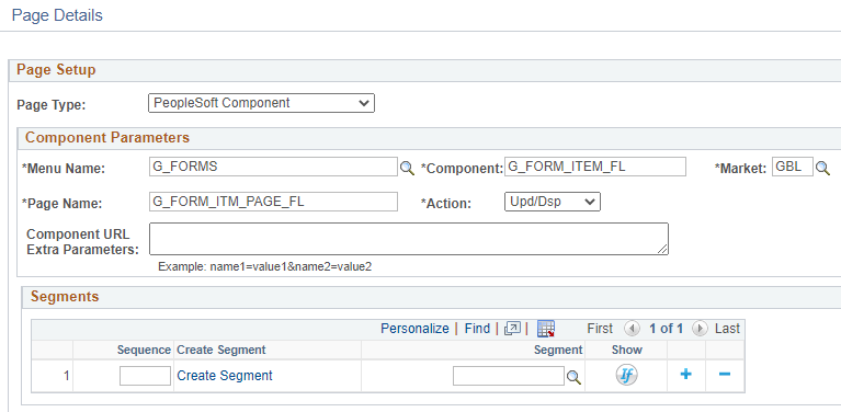 A screenshot of the segment configuration for a custom page type