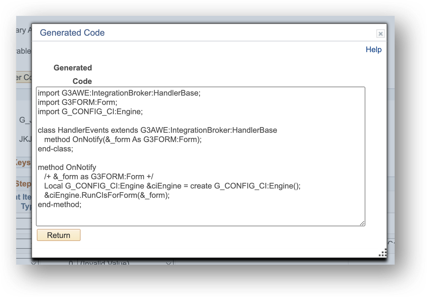 A screenshot of the generated handler code.
