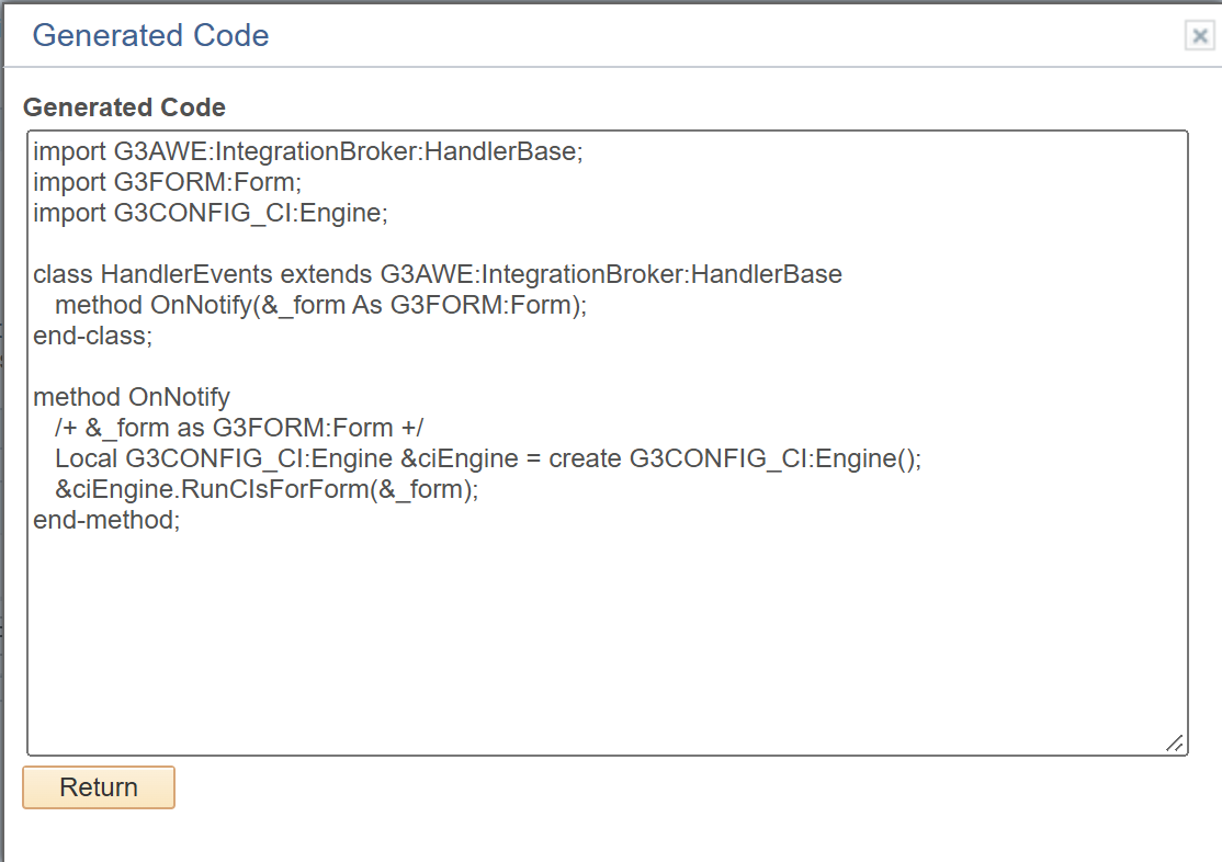 A screenshot of the generated handler code.
