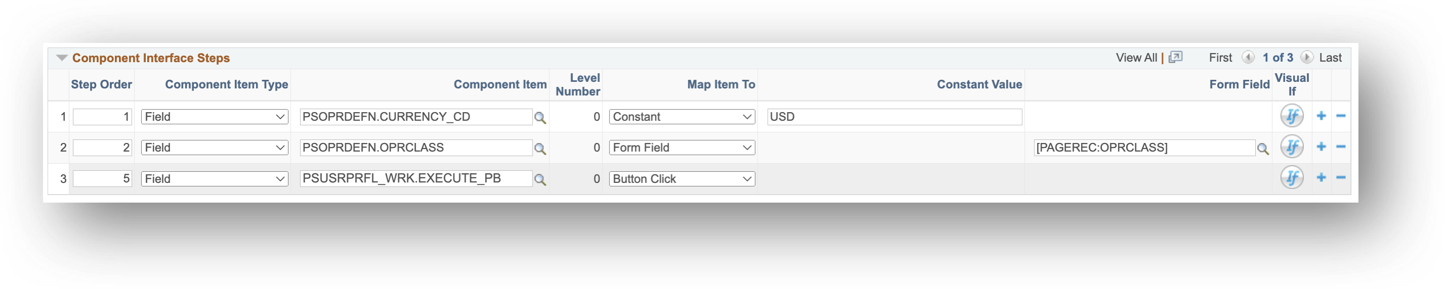 A screenshot showing an example of Component level 0 Field Setup.