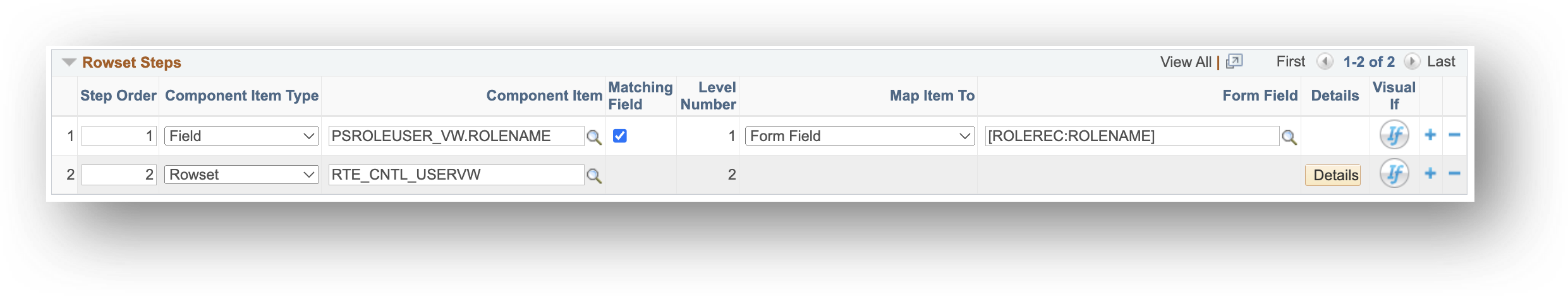 A screenshot showing the Rowset Steps Setup.