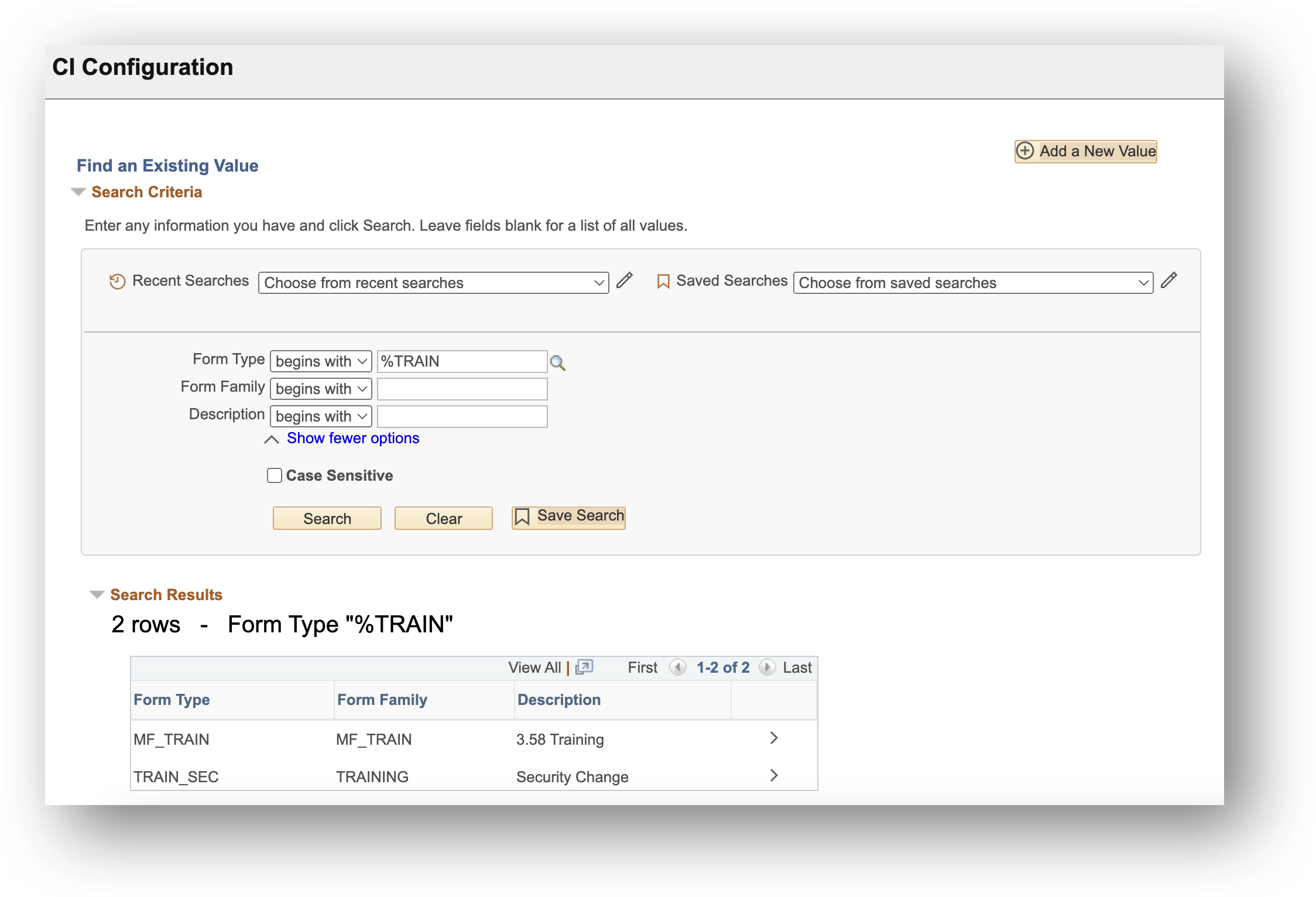 A screenshot of the Search window for creating for finding an existing defined Configurable CI
