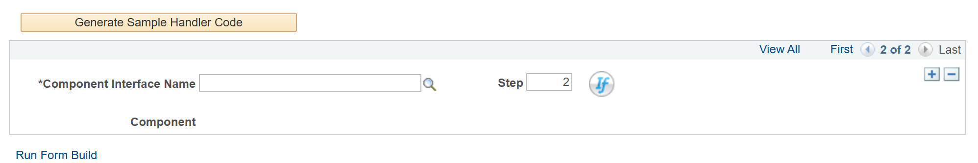 A screenshot of the fields needed to set the component interface definition