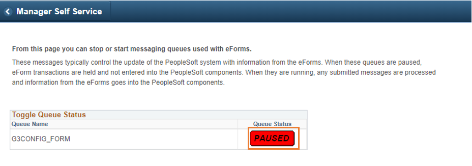 A screenshot of the Control eForms IB Queues menu as it appears when there is a &#39;Paused&#39; status.