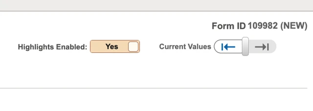 A screenshot of the GT eForm 'Highlights and Versions' controls
