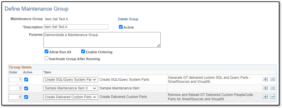 A screenshot of the &#39;Define Maintenance Group&#39; menu