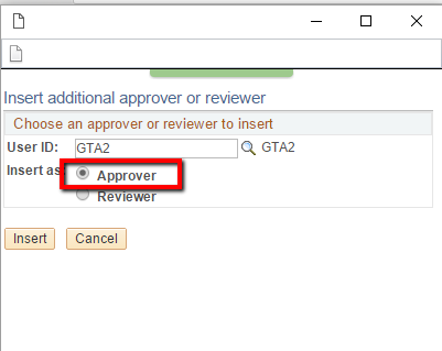 A screenshot of the &#39;Insert as Approver&#39; option selected in the Ad Hoc menu