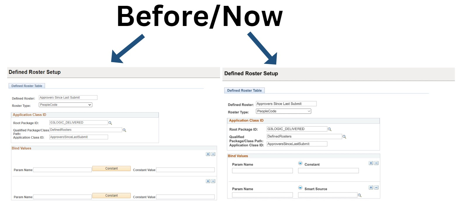 A screenshot of the Defined Roster Setup page with improved layout