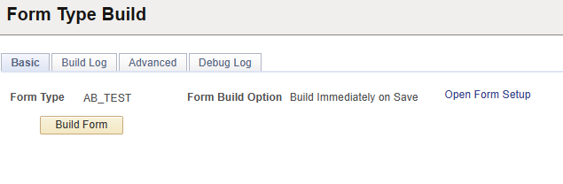 A screenshot showing a selected &#39;Form Type Build&#39; option on the Form Type Build page