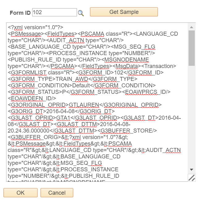 A screenshot showing the windows used to get sample xml