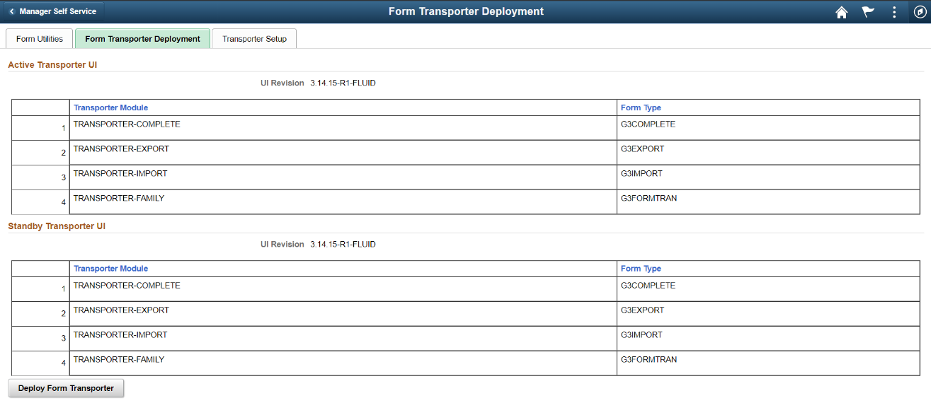 a screenshot of the Form Transporter Deployment tab