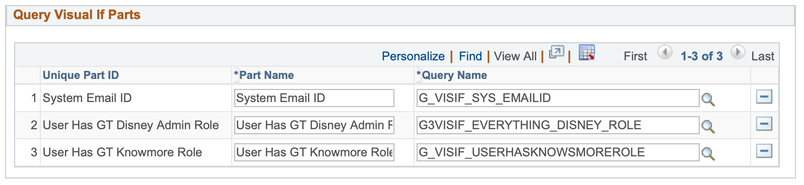 Screen shot of Query Visual If Parts