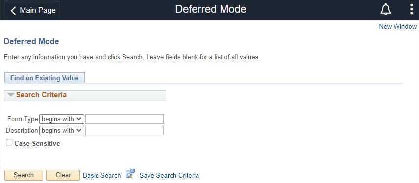 A screenshot of the deferred mode search page