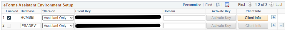 A Screenshot showing entered Client Keys
