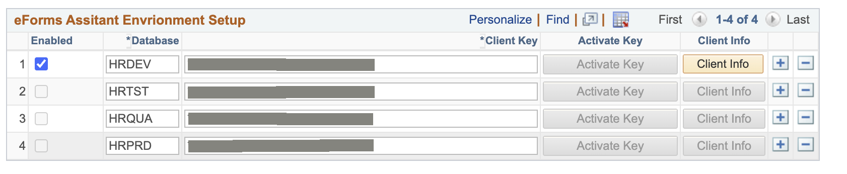 A Screenshot showing entered Client Keys