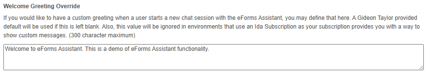 eForms Assistant Welcome Greeting Override