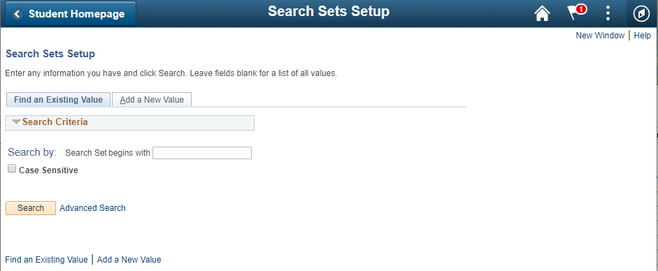 Screenshot of Search Sets Search page