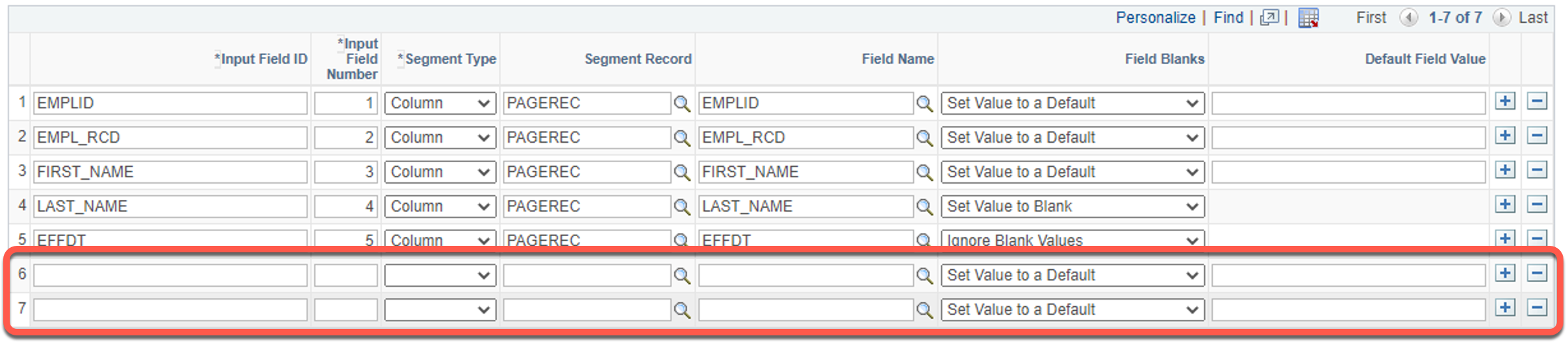 a screenshot showing a grid with the option to add a row