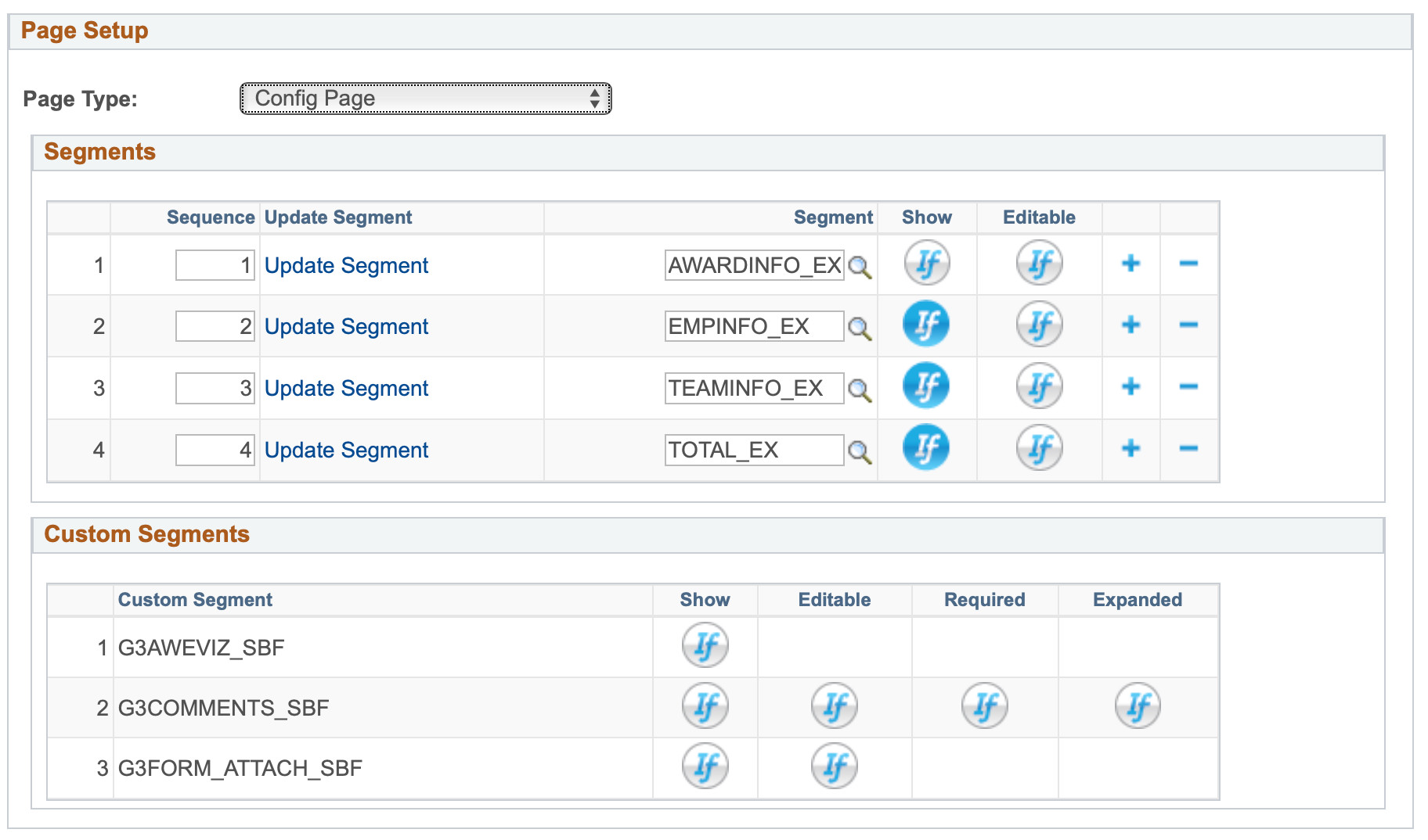 Sample Page Showing Custom Segments and Visual Ifs Available