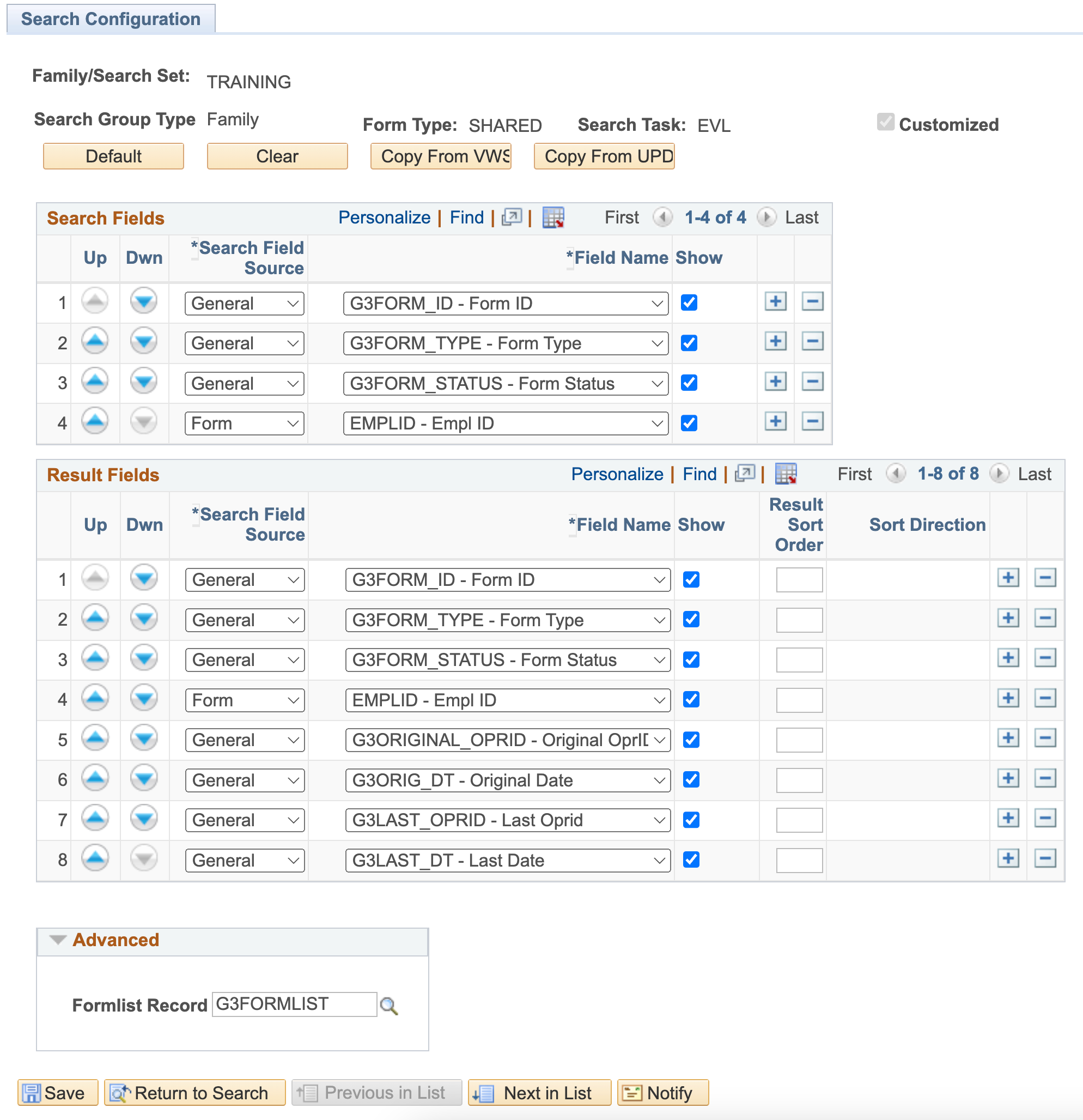 a screenshot show the evaluate task search config