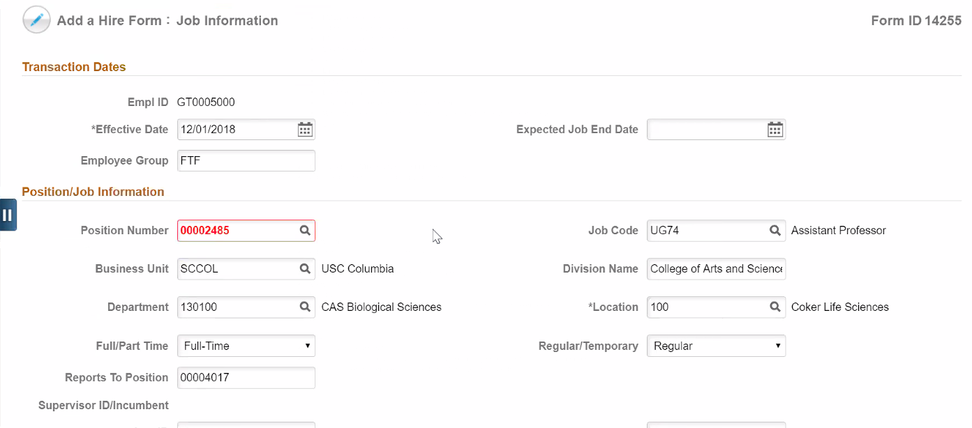 A screenshot with the &#39;Position Number&#39; field highlighted red