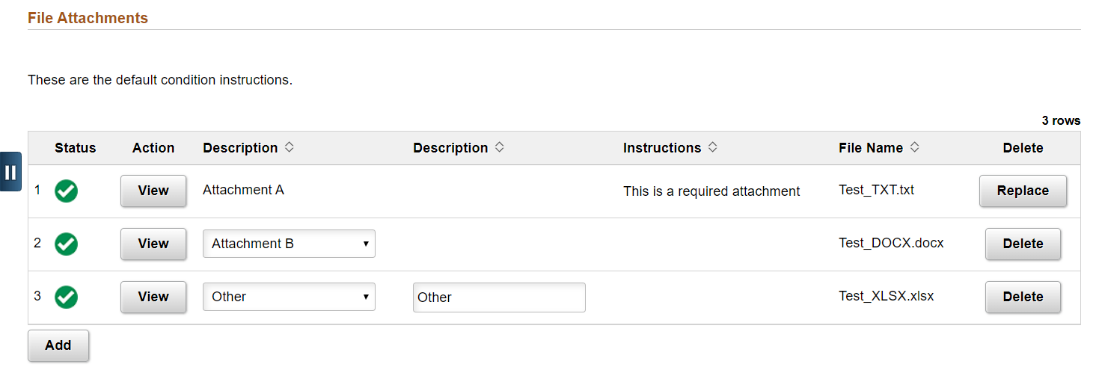 A screenshot of the Attachments segment in an eForm with fillable &#39;Description&#39; field