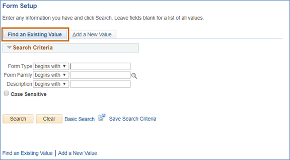 A screenshot of the search page that appears when a user selects &#39;Find an Existing Value&#39;