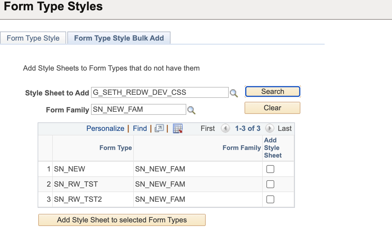 A screenshot of the Form Type Style Bulk Add setup page