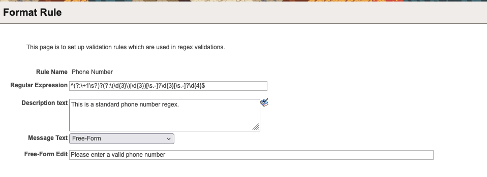 A screenshot of the Format Rule Page