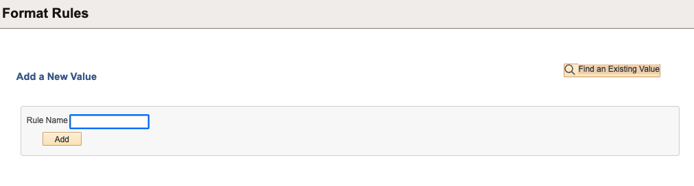 A screenshot of the Format Rule Search Add a New Value Page