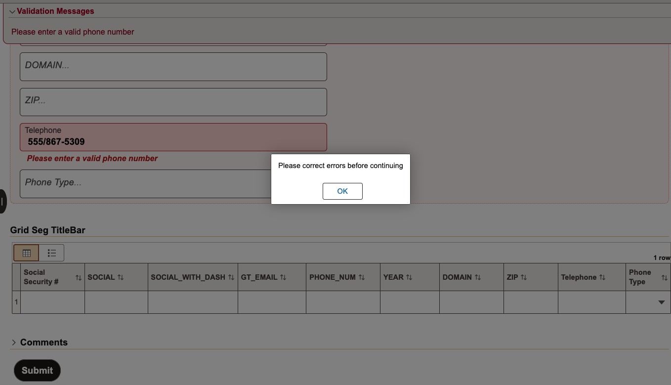 A screenshot of an error stating "Please enter a valid phone number "