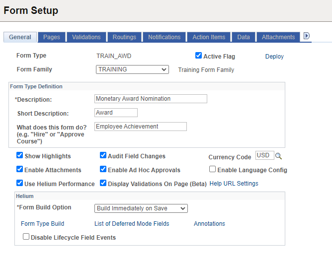 A screenshot of the General Tab in Form Setup