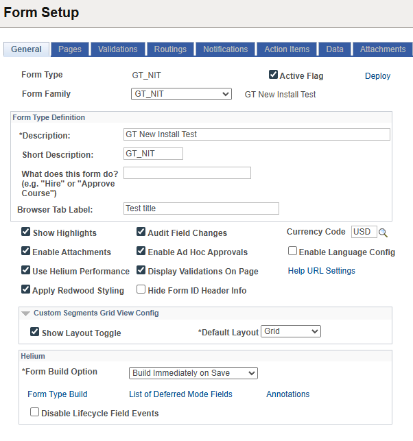 A screenshot of the General Tab in Form Setup