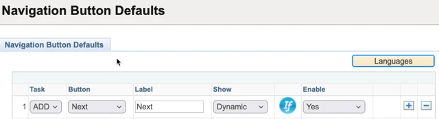 A screenshot of the navigation buttons defaults page