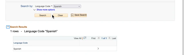 A screenshot of the navigation buttons defaults language search page