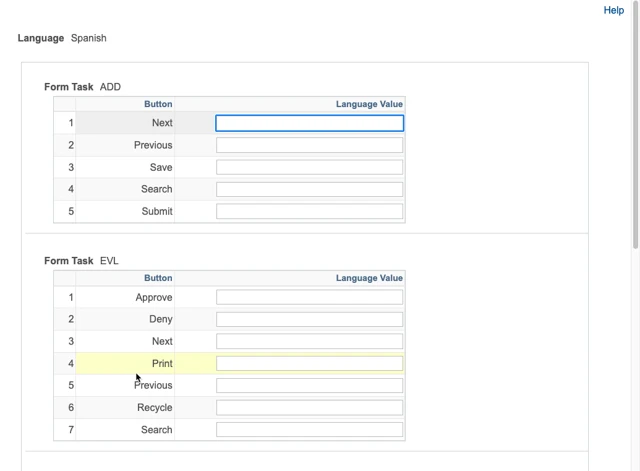 A screenshot of the navigation buttons defaults language search page