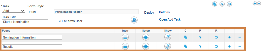 A screenshot of an Add Task in Form Setup with two pages