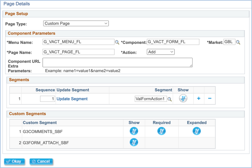 A screenshot of the settings that appear when a user selects &#39;Custom Page&#39; in Page Details