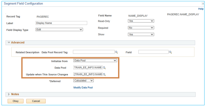 A screenshot of the Data Pool field population settings from field setup