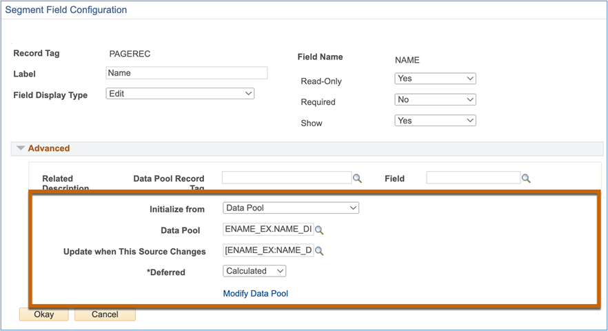 A screenshot of the Data Pool field population settings from field setup