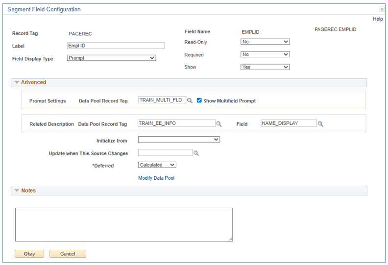 A screenshot of the Segment Field Configuration menu