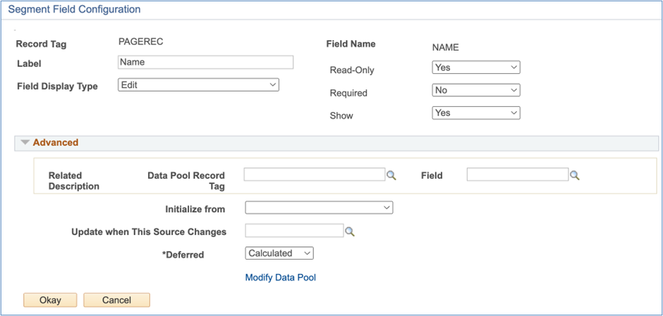 A screenshot of the Segment Field Configuration menu