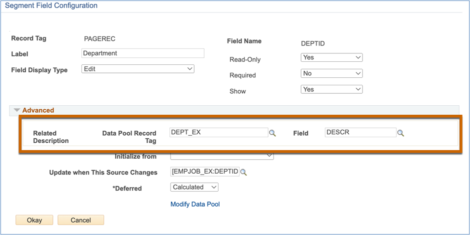 A screenshot of the &#39;related description&#39; settings for a field