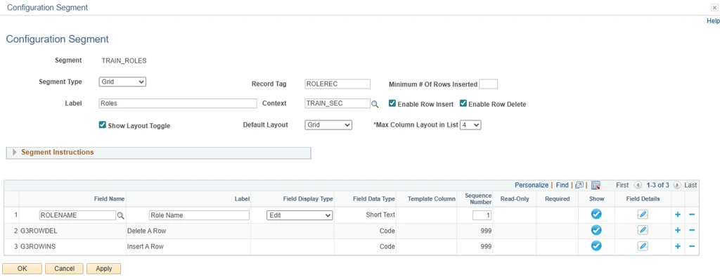 A screenshot of a Segment Configuration menu with two fields