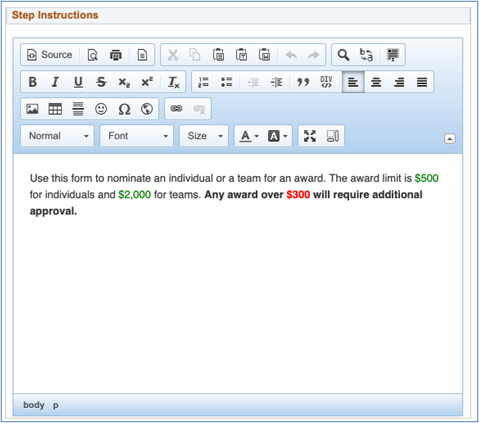 A screenshot of a form task&#39;s &#39;step instructions&#39; window