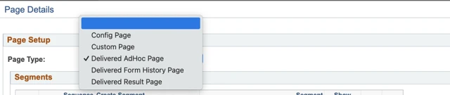 A screenshot of the 'Page type' dropdown in the Pages Details of Form Setup